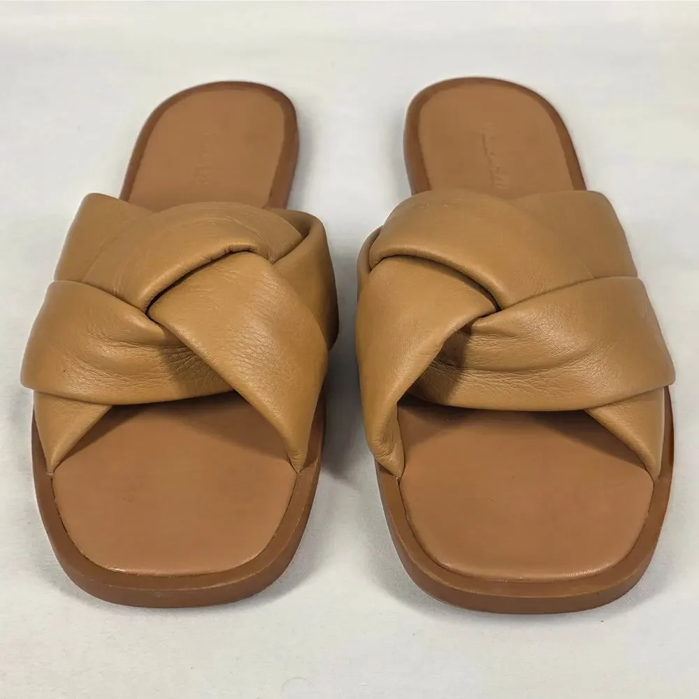 MADEWELL WOMENS JAYNA BRAIDED TAN LEATHER SLIDE SANDAL SIZE 9.5 ITEM ND963
